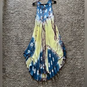 Blue and green free form summer dress